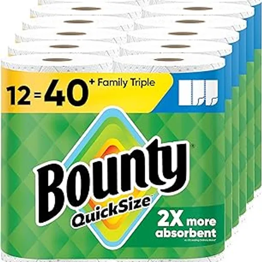 BountyQuick-Size Paper Towels, White, 12 Family Triple = 40 Regular Rolls