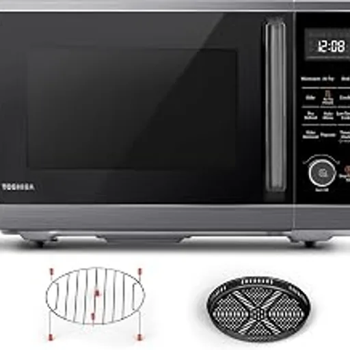 TOSHIBAAir Fryer Combo Microwave, 1.0 Cu.Ft, Black Stainless Steel | 8 in 1 with Convection & Broil, Pro Defrost, 12.4" Turntable