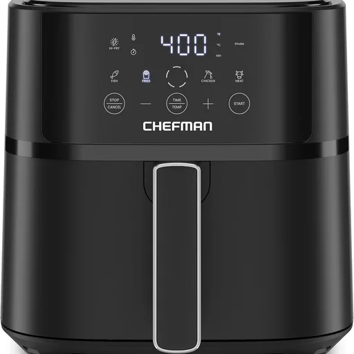 Chefman Air Fryer – 6 QT Compact Airfryer for Quick & Easy Meals in Minutes, Features Hi-Fry Technology for Extra Crisp, Touchscreen Controls with 4 Presets, Nonstick & Dishwasher Safe Basket - Black