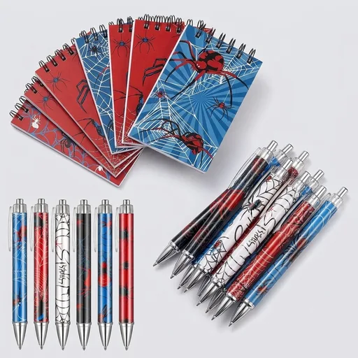 48 Pcs Spider Party Favor for Kids Boys Include Pocket Notebooks Ballpoint Pens Hero Theme Stationary Spiders Birthday Party Favor Back to School Gift Teacher Classroom Rewards Supplies