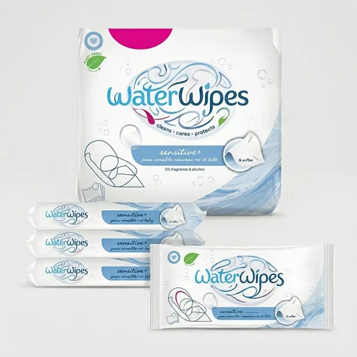 WaterWipes Sensitive+ Newborn & Baby Wipes, 3-In-1 Cleans, Cares, Protects, 99.9% Water, Unscented & Hypoallergenic, 240 Count (4 Packs)