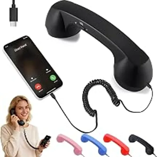 Retro Phone Handset for iPhone, Android, Cell Phone, Type-C Corded Receiver