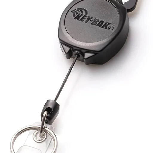 KEY-BAK 0KB1-0A24 Sidekick ID Badge and Key Reel, 24" Kevlar Cord, Tough Polycarbonate Case, Zinc Alloy Metal Carabiner (0KB1-0A24), Black