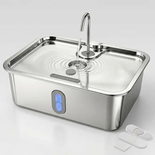 15L/4Gal Stainless Steel Dog Water Fountion Pet Fountain,1Set Filter | Ultra Quiet,Extra Large Capacity,5 Layer Filtration System,Water Level Window & LED Light, ,Visible Faucet Style Spout