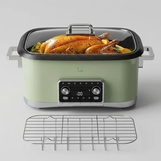 12-in-1 Programmable Slow Cooker Roaster Oven, 8 Quart Digital Multi-Cooker Food Warmer with Timer, Temp Control & Auto Shut Off, Removable Non-Stick Pot, Dishwasher-Safe Glass Lid, Green