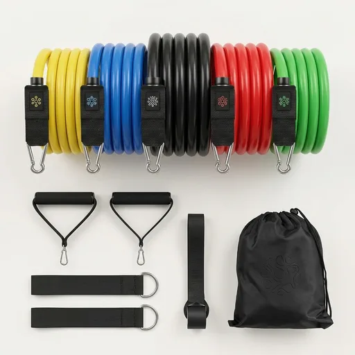 WHATAFIT Resistance Bands, Exercise Bands, Workout Bands with Handles, Door Anchor and Ankle Straps, 5 Resistance Levels Fitness Bands for Strength Training, Physical Therapy, and Home Gym Equipment