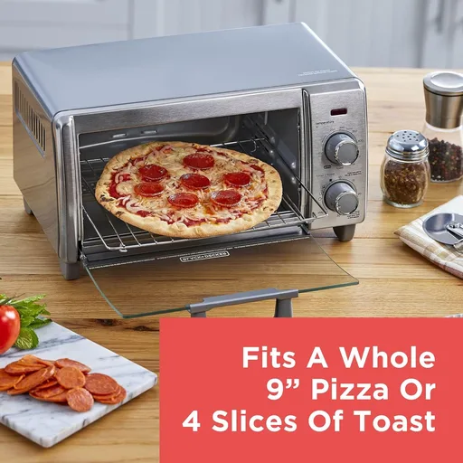 BLACK+DECKER Crisp 'N Bake Air Fry Countertop Convection Toaster Oven, Medium Capacity, 4-Slice, 5-in-1, Fits 9” Pizza, 30-Min Timer, Bake, Broil, Air Fry, Toast, Keep Warm, Stainless Steel