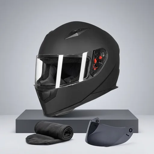 ILM Full Face Motorcycle Helmets with Winter Neck Scarf 2 Visors ILM-313 | Clear/Smoked visors, Removable neck scarf, All-season ventilation, Streamlined Aerodynamic Design