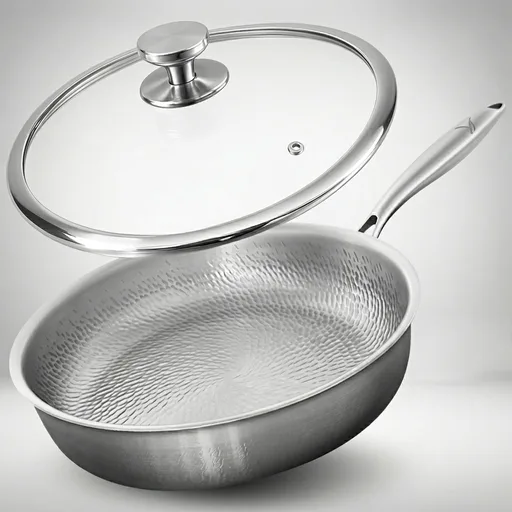 Plateful Titanium Pan For Cooking 12" - Pure, No Coating Non-Stick Titanium Cookware, Frying Pans, Hammered Pan, Safe For Oven, Induction & Cooktops Up To 750°F, Includes Lid