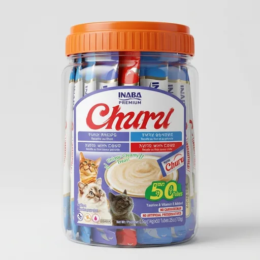 INABA Churu Cat Treats, Lickable, Squeezable Creamy Purée Cat Treat with Green Tea Extract & Taurine, 0.5 Ounces Each Tube, 50 Tubes, Tuna & Seafood Variety