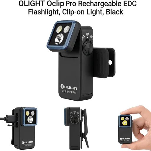 OLIGHT Oclip 2 Pro Rechargeable EDC Flashlight, Clip-on Light, Black