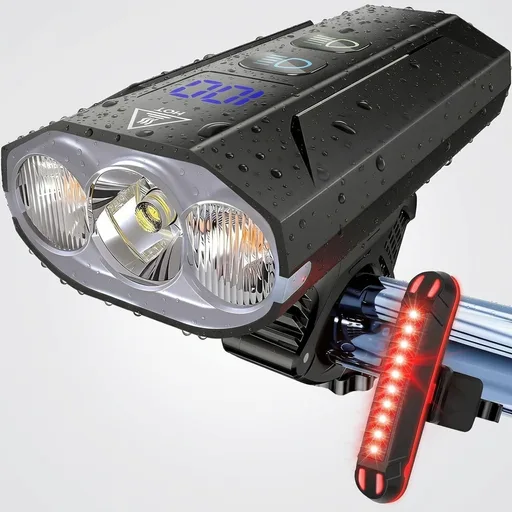 Bike Lights for Night Riding, 8000 Lumens Headlight & Taillight Set | 5800mAh Rechargeable Super Bright Bike Lights with LCD Power Display, Waterproof, 13 Light Modes for Mountain & Road Bikes