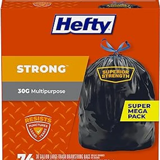 HeftyStrong 30 Gallon Trash Bags with Drawstrings, Black, Unscented, 74ct | Bulk 30G Large Trash Bags, Resists Leaks, Punctures, Tears, Ideal for Party Cleanup,