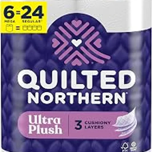 Quilted NorthernUltra Plush Toilet Paper, 6 Mega Rolls = 24 Regular Rolls, 4X More Absorbent*, 3-Ply Soft Toilet Tissue