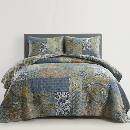 Secgo King Size Comforter Set- 100% Cotton Quilt King Size Set, Green, Sage bedspreads (96 * 108 Inch) with 2 Pillow Shams, Patchwork Reversible Lightweight Bedding