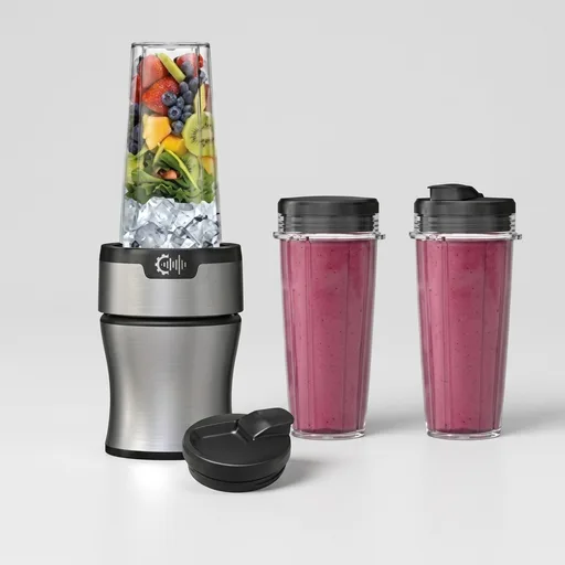 Ninja Nutri-Plus Personal Blender, 900PW, (3) 20oz Cups, Silver, BN301 | 900-peak-watt push-to-blend motor for smoothies & sauces. (3) 20-oz cups, 2 spout lids