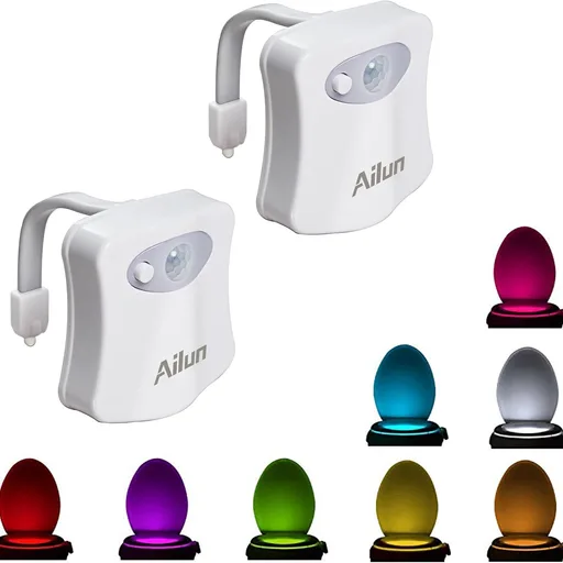Ailun Toilet Night Light Motion Sensor LED 8 Colors Changing, 2 Pack