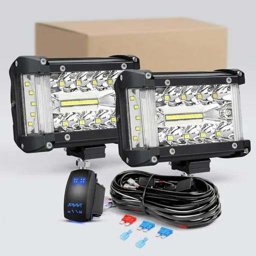 Nilight Side Shooter LED Lights 2PCS 4.3 Inch with Wiring Kit for Truck SUV | Triple Row Spot Flood Combo Bar, 16AWG Harness 5Pin Rocker Switch, Fog Driving Work Lighting on Pick-up Boat Tractor, ZH620