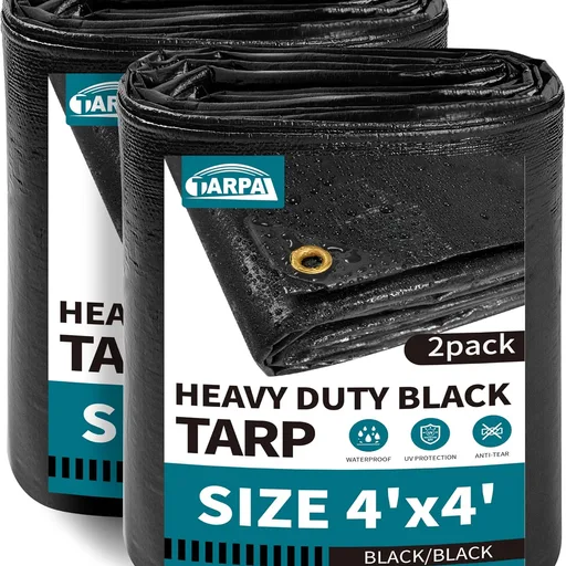 TARPAL tarp Waterproof 4x4 Feet(2Pack) Black 14mil Heavy Duty tarps