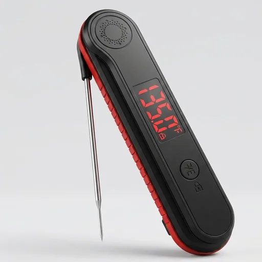 0.3s Ultra‑Fast Instant Read Meat Thermometer, IP67 Waterproof Food Thermometer with Rotating Display & Calibration Function for Grill BBQ Frying Kitchen Cooking(Red)