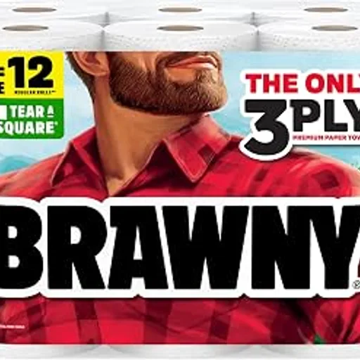BrawnyTear-A-Square 3-Ply Paper Towels, 6 Double Rolls = 12 Regular Rolls | Strong, absorbent, and durable to tackle any tough mess