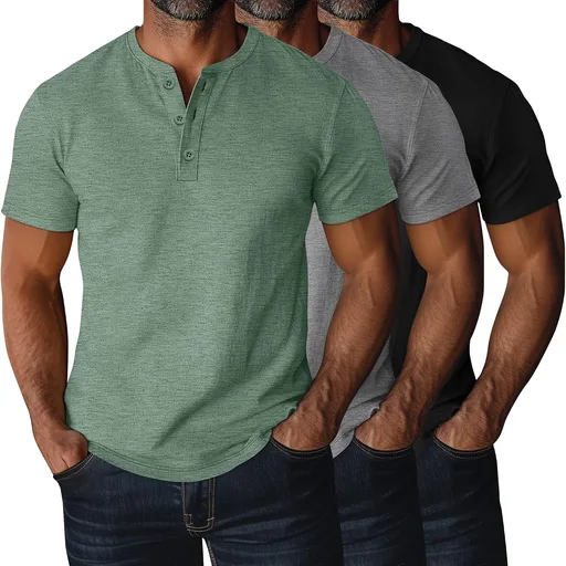 Ficerd 3 Pack Men's Big and Tall Henley T-Shirts Short Sleeve Plus Size Tee Loose Casual Shirts Basic Oversized Tops