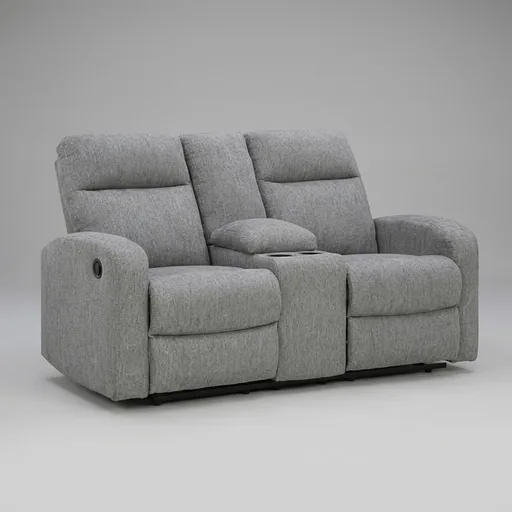 Signature Design by AshleyReclining Loveseat Sofa Couch with Console | Sterling gray polyester chenille, 3-in wall-hugger profile, Dual cup holders and console