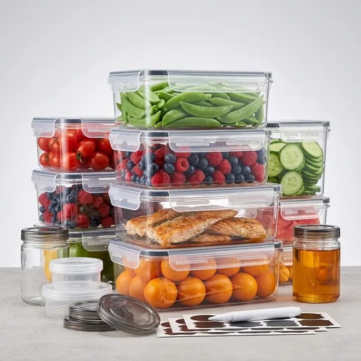 KEMETHY 36-Piece Food Storage Containers with Lids(18 Container & 18 Lid), Plastic Food Containers for Pantry & Kitchen Storage and Organization, BPA-Free, Leak Proof, Reusable with Labels & Pen