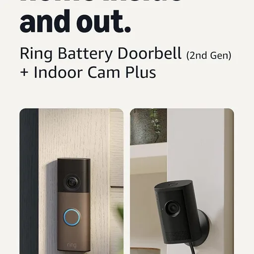 Ring Battery Doorbell (newest model), Matte Mocha with Indoor Cam Plus, Black