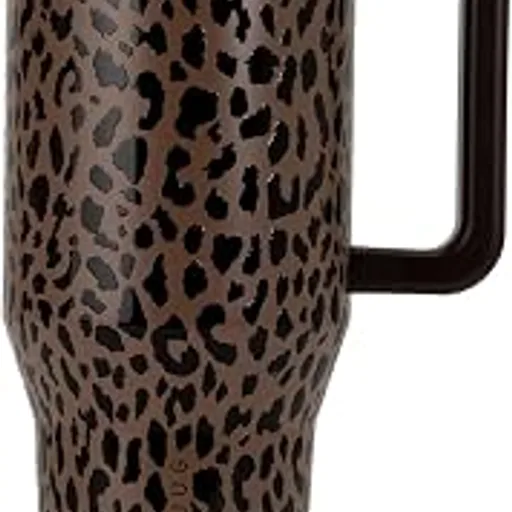 HydroJugTraveler 32oz, Insulated Tumbler with Handle & Straw, Brown Leopard