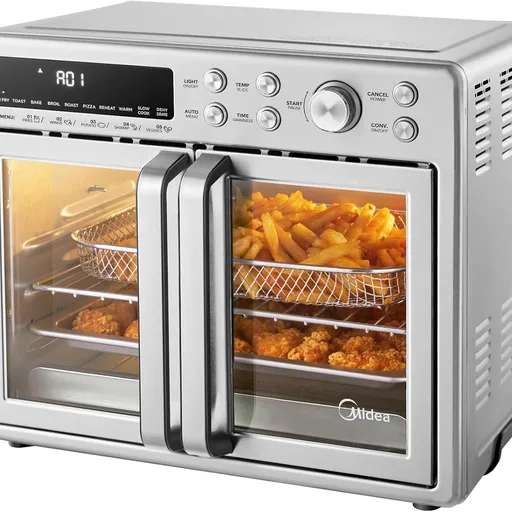 Midea Flexify Classic French Door Toaster Oven Air Fryer Combo, 10-in-1 Large Capacity 26.4 QT Countertop Oven, 25% Faster Cooking and 90% Less Oil, Stainless Steel