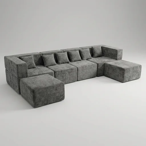 MONVANE Modular Sectional Cloud Couch for Living Room - 130'' 6 Seater Convertible Chenille Couches Set with Ottoman, No Assembly Compression Sofas, Comfy Floor Sofa with Memory Foam, Grey
