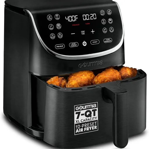Gourmia Air Fryer - 7 Qt Basket Capacity, 12 Cooking Presets, Black