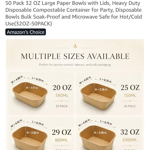 Kaderron 32 oz Paper Bowls with Lids