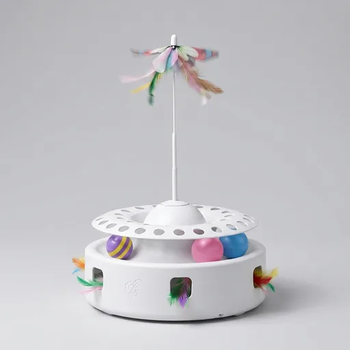 Potaroma Cat Toys 3in1 Automatic Interactive Kitten Toy, Fluttering Butterfly, Moving Feather, Track Balls, Dual Power Supplies, USB Powered, Indoor Exercise Kicker (Bright White)