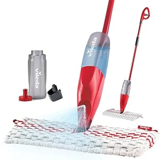 ViledaPromist Max Spray Mop - 360 Degree Swivel, Red, Cotton Head, Multiple Surfaces