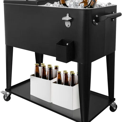 80QT Rolling Cooler Cart with Wheels, Ice Chest Outdoor Backyard Coolers on Wheels with Large Storage Space, Portable Drink Beverage Bar for Patio Pool Party with Shelf and Bottle Opener