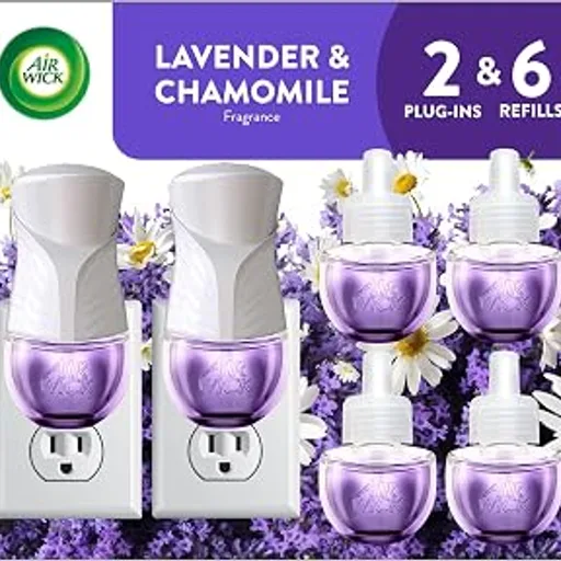 Air WickPlug in Starter Kit, Lavender & Chamomile, 2 Warmers & 6 refills | Lavender & Chamomile plug in air freshener Starter Kit infused with essential oils. 2