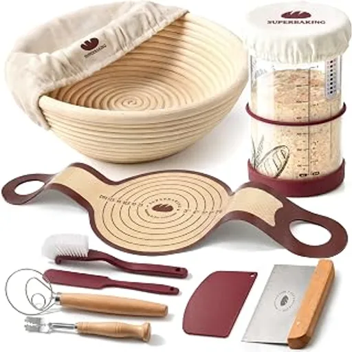 Superbaking Sourdough Starter Kit: 9" Banneton Basket, Silicone Sling & Jar