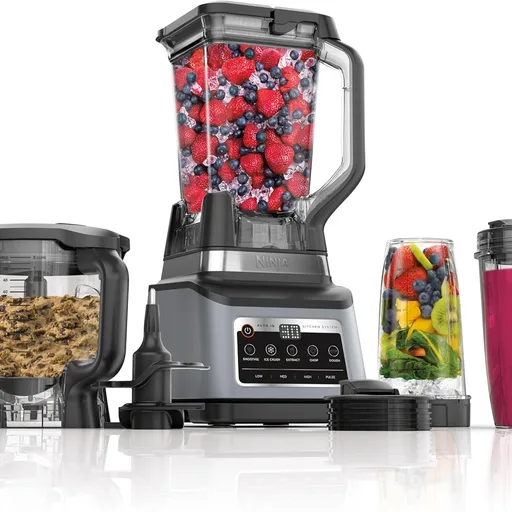 Ninja BN801 Professional Plus Kitchen System, 1400 WP, 5 Functions for Smoothies, Chopping, Dough & More with Auto IQ, 72-oz.* Blender Pitcher, 64-oz. Processor Bowl, (2) 24-oz. To-Go Cups, Grey