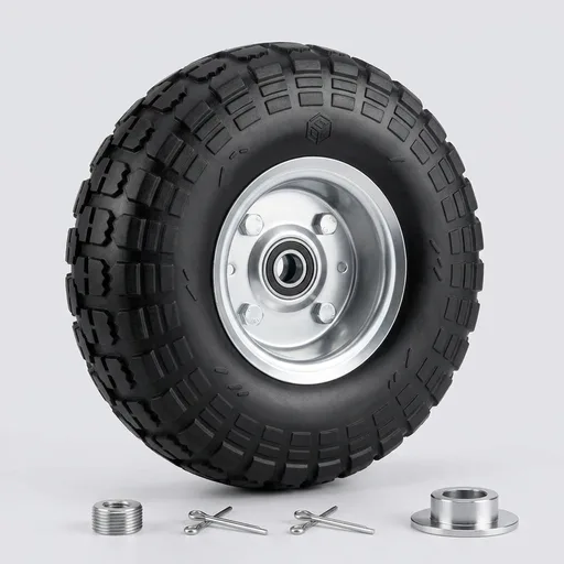 4.10/3.50-4 Tire Wheels Flat Free, 10 inch Solid Rubber Tire Wheels with 5/8'' Double Sealed Bearings, 2.2" Offset Hub, Perfect for Hand Truck Dolly Garden Trailer Gorilla Carts, 1 PACK
