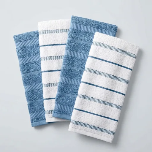 KitchenAid Albany Kitchen Towel 4-Pack Set, Blue Velvet/White, 16"x26"