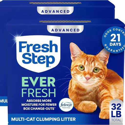 Fresh Step Advanced Ever Fresh Multi Cat Clumping Litter with Febreze Freshness, Ammonia Block Technology, Ultra Absorbent, 16 lb. Box, Pack of 2