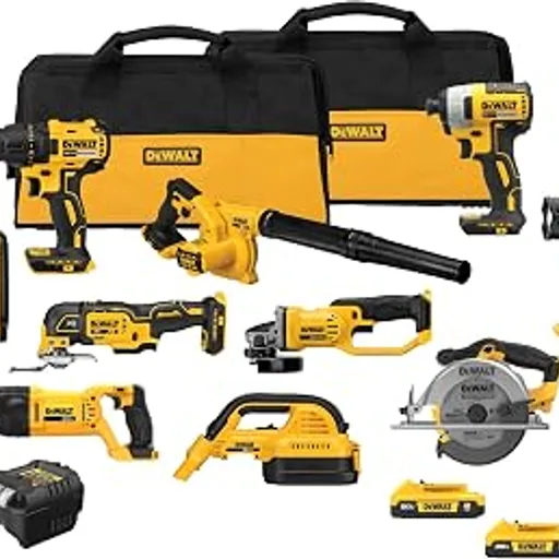 DEWALT20V MAX Power Tool Combo Kit, 10 Tool Cordless Power Tool Set, 2 Batteries, Charger and 2 Bags Included, Dewalt Brushless Combo Kit (DCK1021D2)