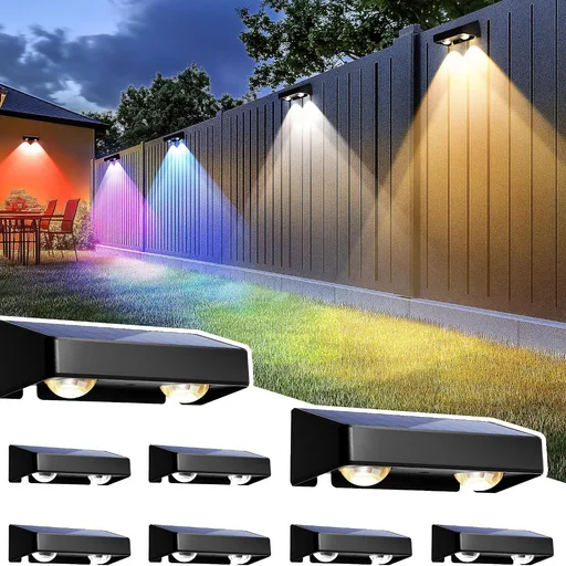 SOLPEX Solar Fence Lights Outdoor, 9 Fixed Colors ＆ Color Changing Fence Solar Lights Outdoor Waterproof IP65, LED Deck Lighting for Halloween Backyard Wall Step Patio Railing Pool Porch (8 Pack)