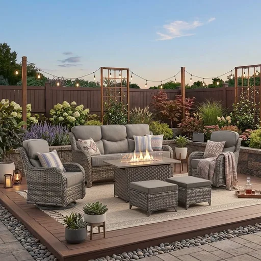 Luxury Patio Furniture Set with Fire Pit Table