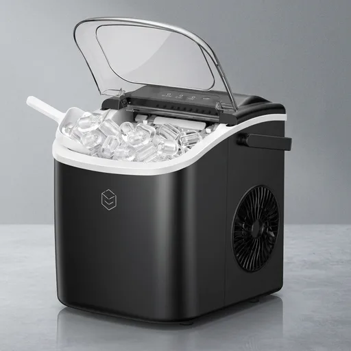 EUHOMY Countertop Ice Maker Machine with Handle, 26lbs in 24Hrs, 9 Ice Cubes Ready in 6 Mins, Auto-Cleaning Portable Ice Maker with Basket and Scoop, for Home/Kitchen/Camping/RV. (Black)