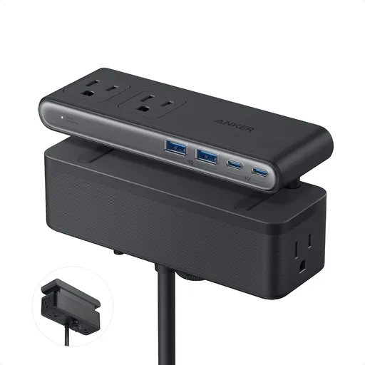 Anker Nano Power Strip, Desk Clamp, 70W Max, 1500J Surge Protector, 2 USB C | 6AC 5ft Extension Cord, Outlet Extender Desk Organizer Gaming Accessories Home Office Essentials, Fit 0.6~1.8'' Tabletop Edge