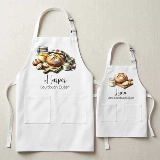 Personalized Sourdough Baking Kitchen Apron Set, Matching Mommy & Me Set, Adjustable, 2 pockets, Mother's Gift