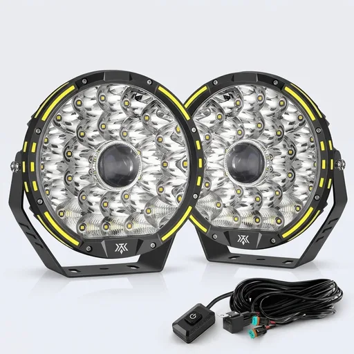 Auxbeam 360-PRO Series 9 Inch Round Off Road Lights, 270W LED Driving Lights 37776LM Spot Flood Combo Light Bar, Auxiliary Light Pods Bumper Work Lights Offroad Lighting